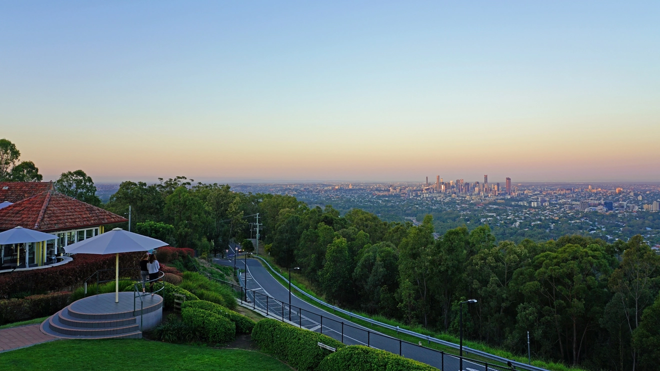 The summit lookout of Mount Coot-tha with Brisbane city views beyond. Image credit: Shutterstock