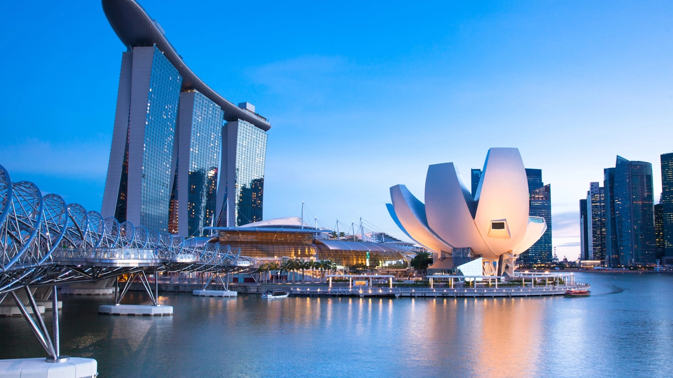 Marina Bay, the Marina Bay Sands and ArtScience museum at night, Singapore. Image credit: stock.adobe.com