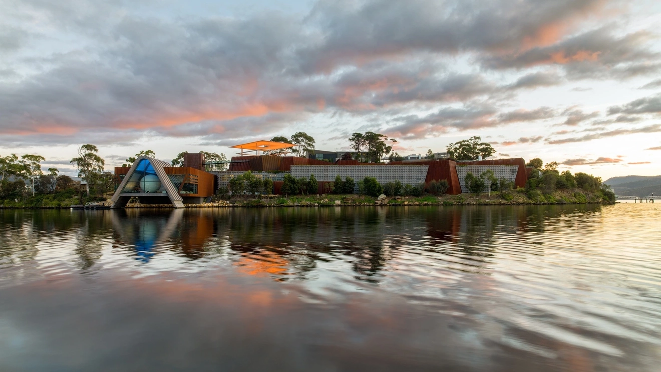 A picture of Museum of Old and New Art (MONA), taken from the river. Image credit: MONA/Jesse Hunniford