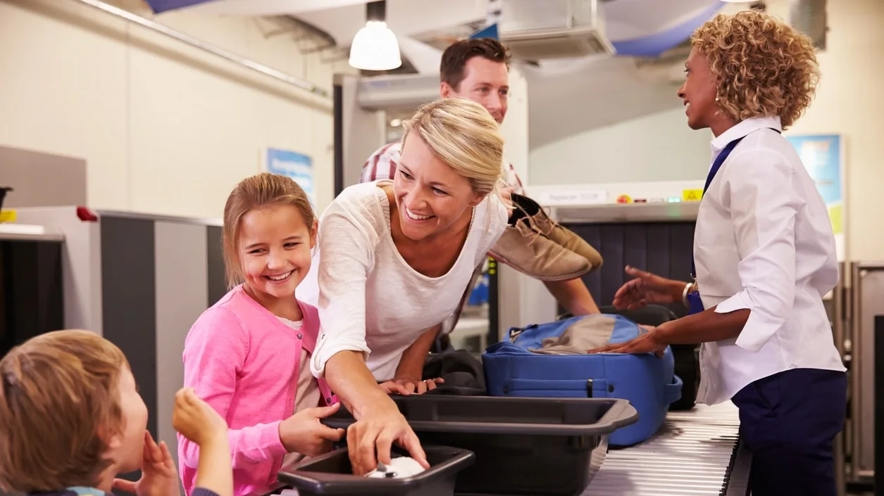 Kids going through airport security