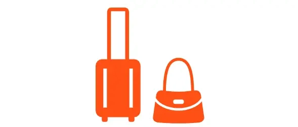 Orange icons depicting a carry-on case and handbag.