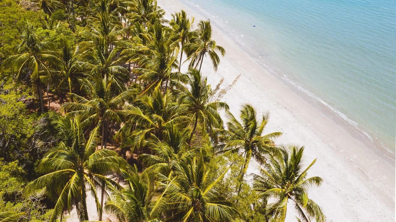 Aerial view of Four Mile Beach and turquoise water at Port Douglas, Tropical North Queensland. Image credit: Tourism and Events Queensland/Reuben Nutt
